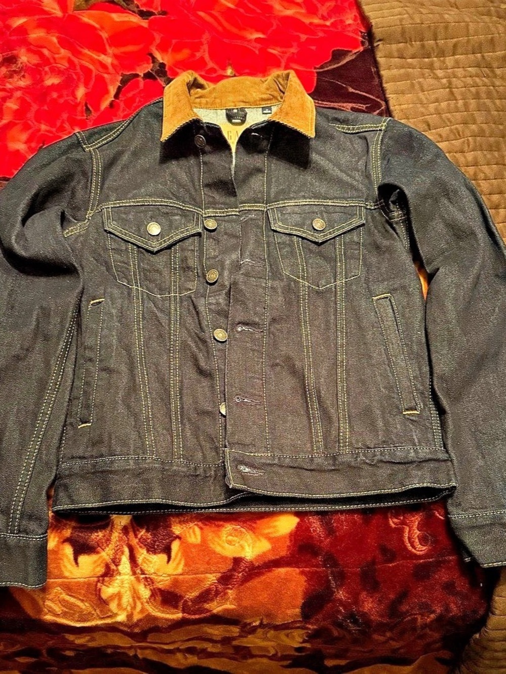 Gap Denim Jacket with Corduroy Collar Navy Blue & Brown